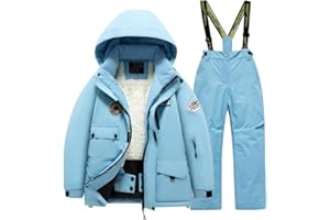 HOTIAN Winter Kids 2 Piece Ski Suit Boys/Girls Thicken Warm Hooded Jacket and Ski Pants Snowsuit Snowboarding Clothes