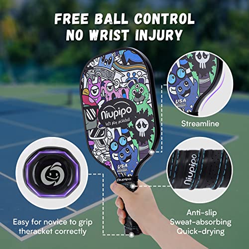 niupipo Pickleball Paddles, Pickleball Paddle Set of 2 w/ Honeycomb Core, Fiberglass Surface, 2 Durable Overgrips, 1 Bag, 4 Pickleball Balls , Pickleball Paddle for Outdoor & Indoor Family Games