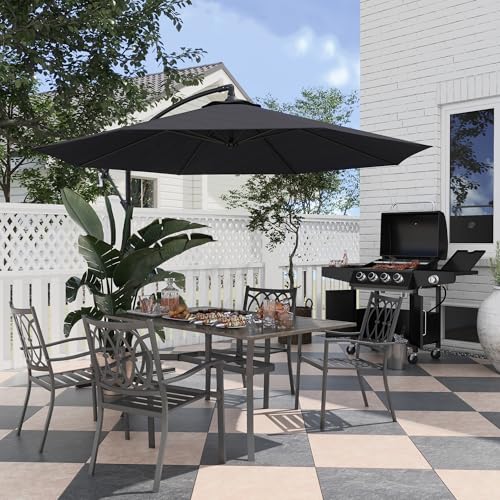 Outsunny 10' Deluxe Patio Umbrella, Outdoor Market Parasol, Banana Hanging Offset Sunshade with Crank, Cross Base