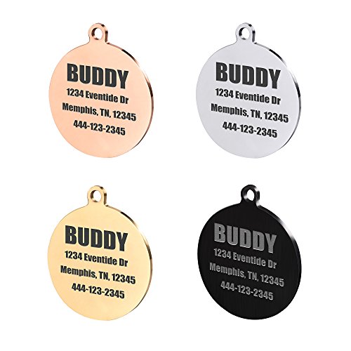 Round Stainless Steel Pet ID Tags, Personalized Dog Tags for Free Engraving Front & Back (Small, Gold)