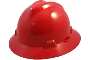 TEXAS AMERICA SAFETY COMPANY MSA V Full Brim Hard Hats w/FasTrac III Suspensions with Handy Tote Bag - Red