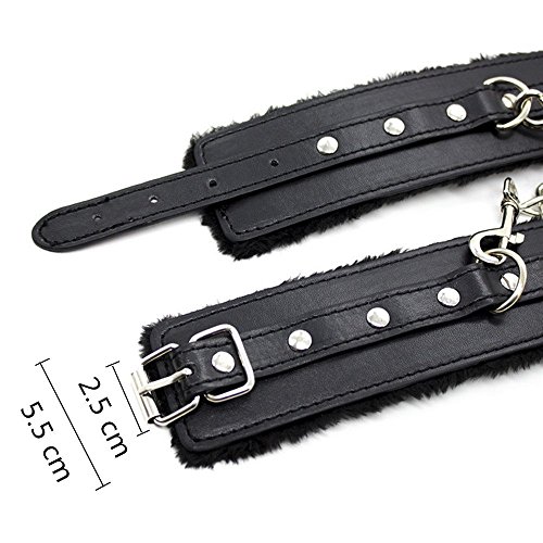 Baonmy Fashion Party Adjustable Cuffs Furry Fuzzy Handcuffs for Waist Leather Handcuffs With Chain