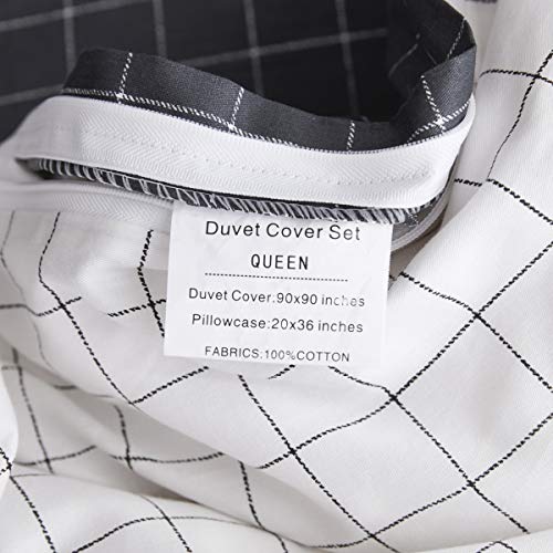 OAITE Duvet Cover Set, 100% Cotton Duvet Cover, Ultra Soft and Easy Care, Bedding Queen Size Set, 3-Piece Duvet Cover Set Includes 2 Pillow Shams (Black-White, Queen)