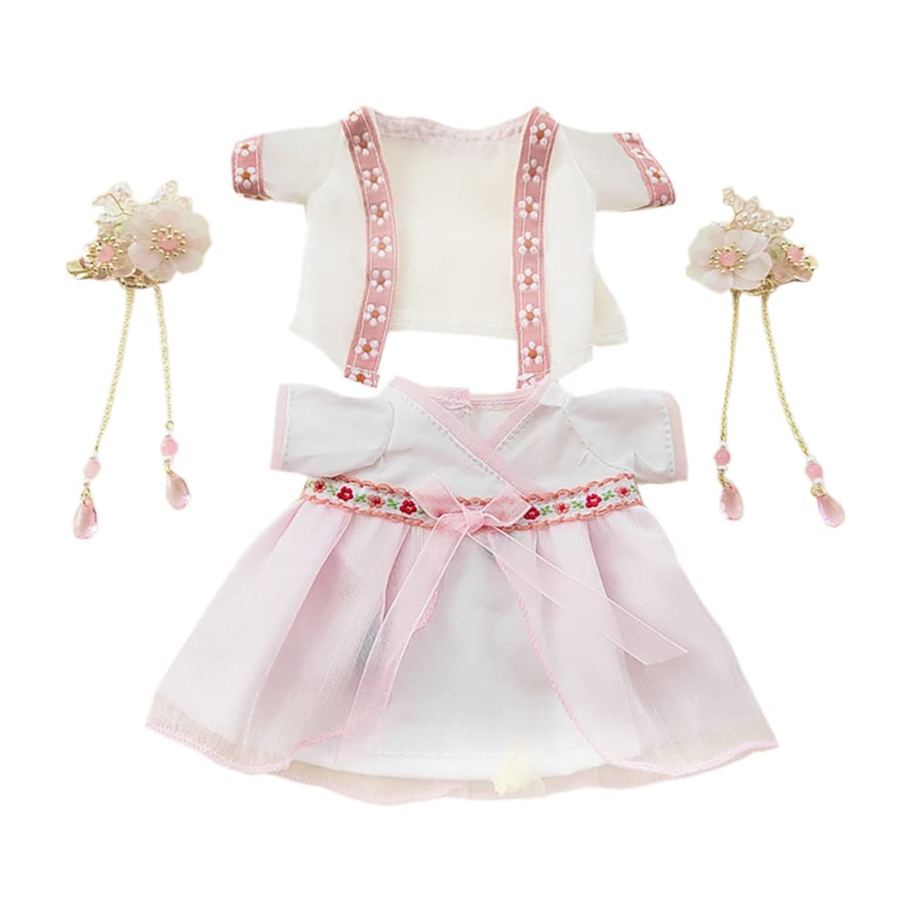 niannyyhouse 20cm Plush Doll Antique Hanfu Suit Shawl Dress Hairpin 8in Doll Dress Up (Pink)