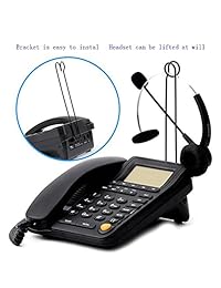 LeeKer LK P017B teléfono cableado para centro de llamadas con receptor de ID del interlocutor y audífono monoaural con micrófono supresor de ruidos de 3.5 mm.