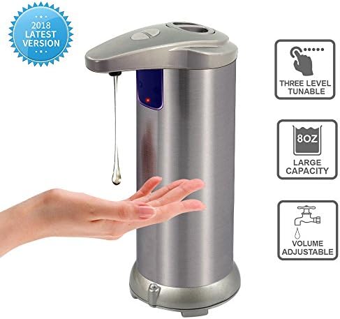Automatic Soap Dispenser Hands Free Fingerprint Resistant Stainless Steel IR Infrared Motion Sensor Touchless Autosoap Shower Dispenser for Kitchen Bathroom Second Generation