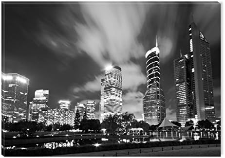 Inspirational Art Black and White Skyscrapers and Sky Canvas Wall Art Abstract Picture Eco Light Framed Ready to Hang Artwork for Home Decoration