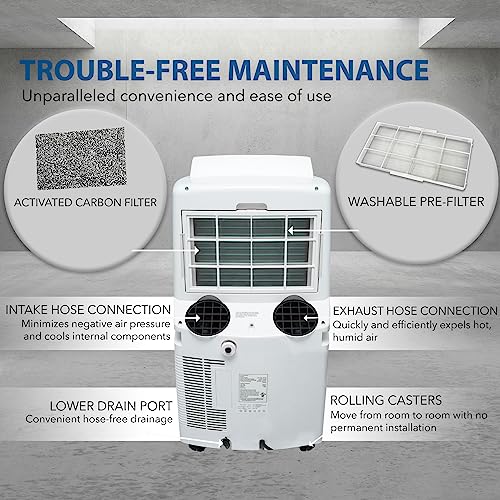 Whynter ARC-12SDH 12,000 BTU (6,884 BTU SACC) Dual Hose Cooling Portable Air Conditioner, Heater, Dehumidifier, and Fan with Storage Bag, Up To 400 sq ft in White