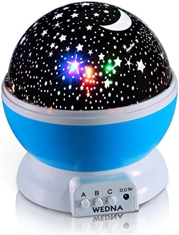 WEDNA Novelty 360 Rotating Galaxy Night Light, Romantic Cosmos Star Moon Sky Projector, Idea Bedroom Lamp for Children and Baby (Blue)