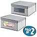 mDesign Medium Fabric Stackable Closet Storage Organizer Box with Front Window/Lid for Bedroom, Office, Mudroom Organization, Hold Clothes, Blankets, Linens, Lido Collection, 2 Pack, Gray