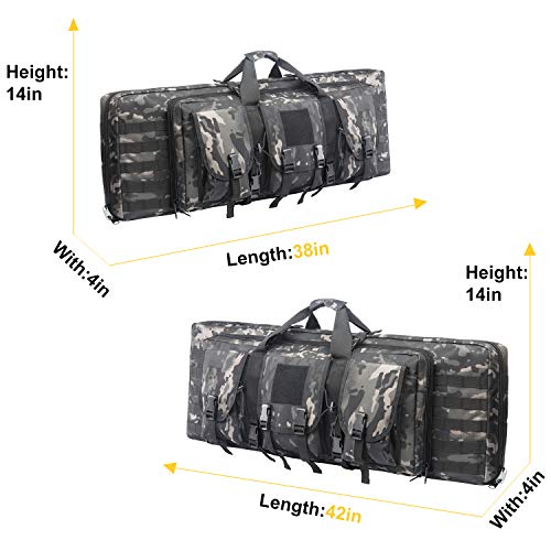 AK47/AR16 Tactical Rifle Case Double Carbine Bag Outdoor Molle Deluxe Double Rifle Gun Bag Padded Long Gun Case & Rifle Storage Backpack(2 Sizes and 6 Colors to chooese from) (BLACK MULTICAM, 42inch)