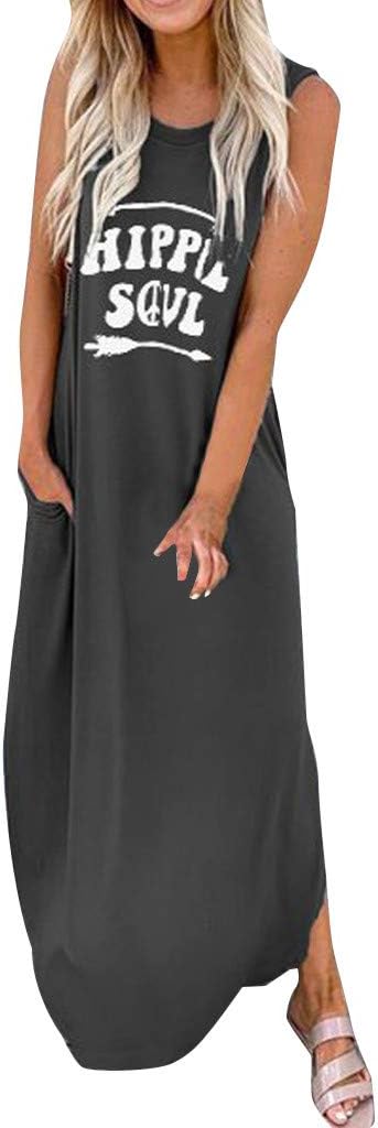 Loose Women's Dress Hippie Soul Print Length Dresses O-Neck Sleeveless Skirt Ladies Gown Long Maxi Dress Sundress