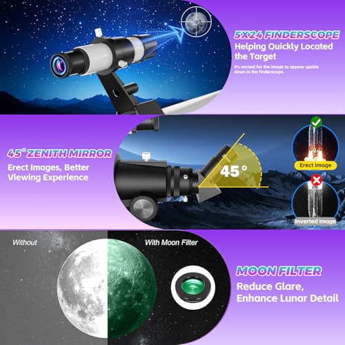 Children's Adult Astronomical Telescope, 90mm Aperture, 700mm Telescopes, 300X HD Portable Astronomical Refractor Telescope with Tripod, Lunar Filter, Researcher, Suitable as a Christmas Gift