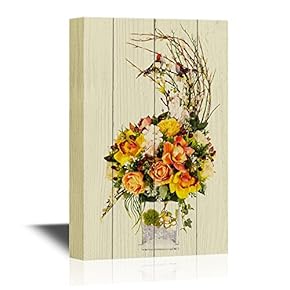 Canvas Wall Art - Decoration Artificial Plastic Flower with Vintage Design Vase - Gallery Wrap Modern Home Art | Ready to Hang - 12x18 inches