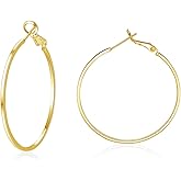 Sterling Silver Post Hoop Earrings - 14k Gold Plated Larg Big Hoop Earrings Set Hypoallergenic Lightweight Thin Gold Hoop Earrings for Women 30mm