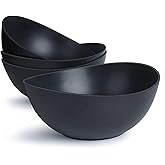 ECOHAGOU 9.6'' Serving Bowls, 84oz Bamboo Fiber Salad Set of 4, Large for Kitchen, Deep Oval for Salad, Vegetable, Fruit, Pasta, Ramen, Lightweight & Easy to Clean (Matte Black)