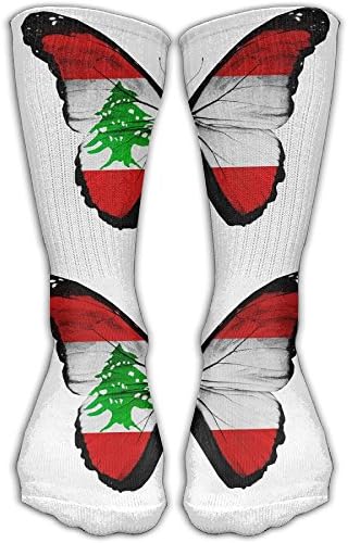Lebanon Flag Butterfly Knee High Socks For Mens Womens Adult Cotton Funny Long Socks For Yoga Hiking Cycling Running Soccer Sports