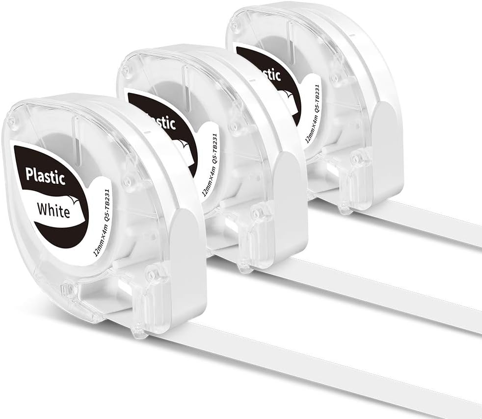 3X Phomemo P12 Thermal Label Tape Original 12mm x 4m Black on White Waterproof Plastic Self-Adhesive Label Tape for Phomemo P12/P12Pro/LT12 Label Printer & Compatible with Dymo LetraTag LT100H