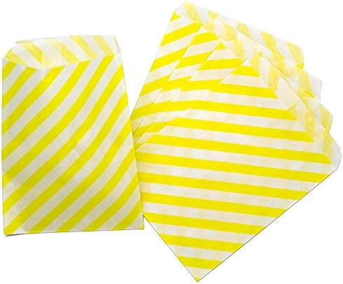 CTIGERS Yellow Striped Party Favor Paper Bags Treet Bag 5" x 7" Pack of 25