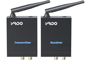 YMOO 2.4Ghz Wireless Audio Transmitter Receiver,192kHz/24bit HiFi Audio,20ms Ultra Low Latency,320ft Long Range RCA Jack Adapter for Speaker/soundbar to TV/PC/CD Player/Computer/Projector