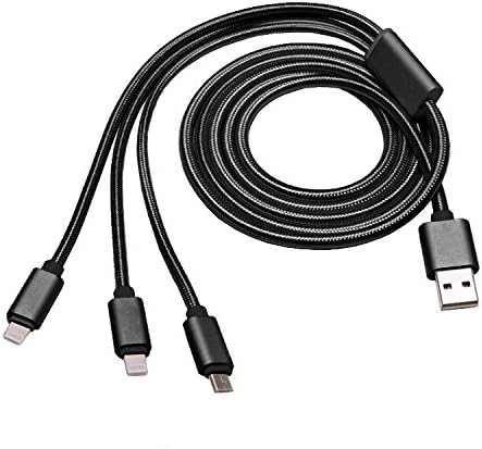 Universal 3 in 1 Braided USB Multiple Charging Cable 3.3 feet (1 m) for Two IOS and One Android Device Simultaneous charging (Black)