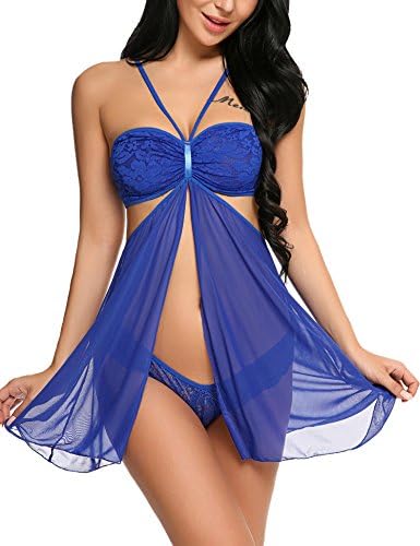 recent Women Halter Lingerie Lace Chemise Babydoll Mesh Nightwear Outfits