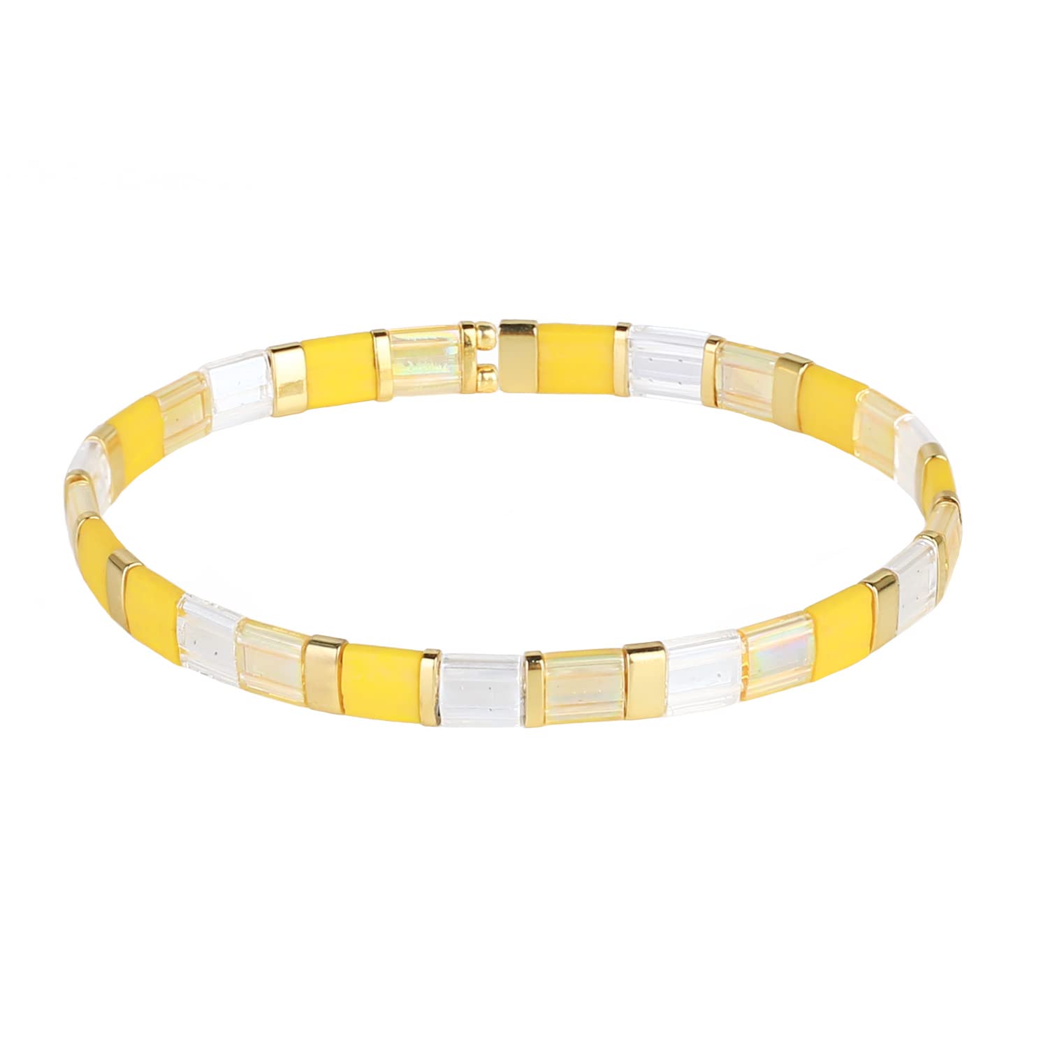KELITCH Colorful Friendship Stretch Bracelets Candy Miyuki Beads Bracelets Mixed Strand Jewelry - Yellow 02C