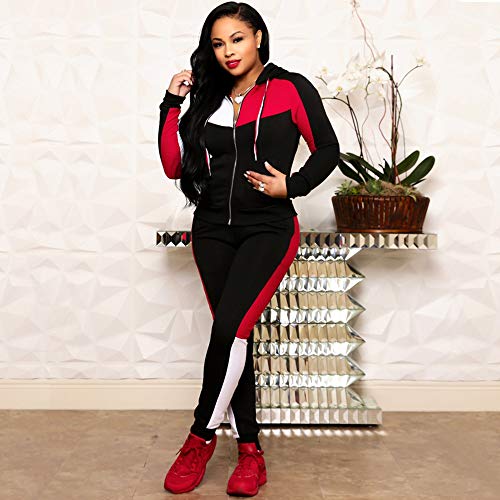 Deloreva Women Two Piece Outfits - Long Sleeve Zip Up Jacket Jogging Suit Pant Set Activewear Jumpsuit Black S