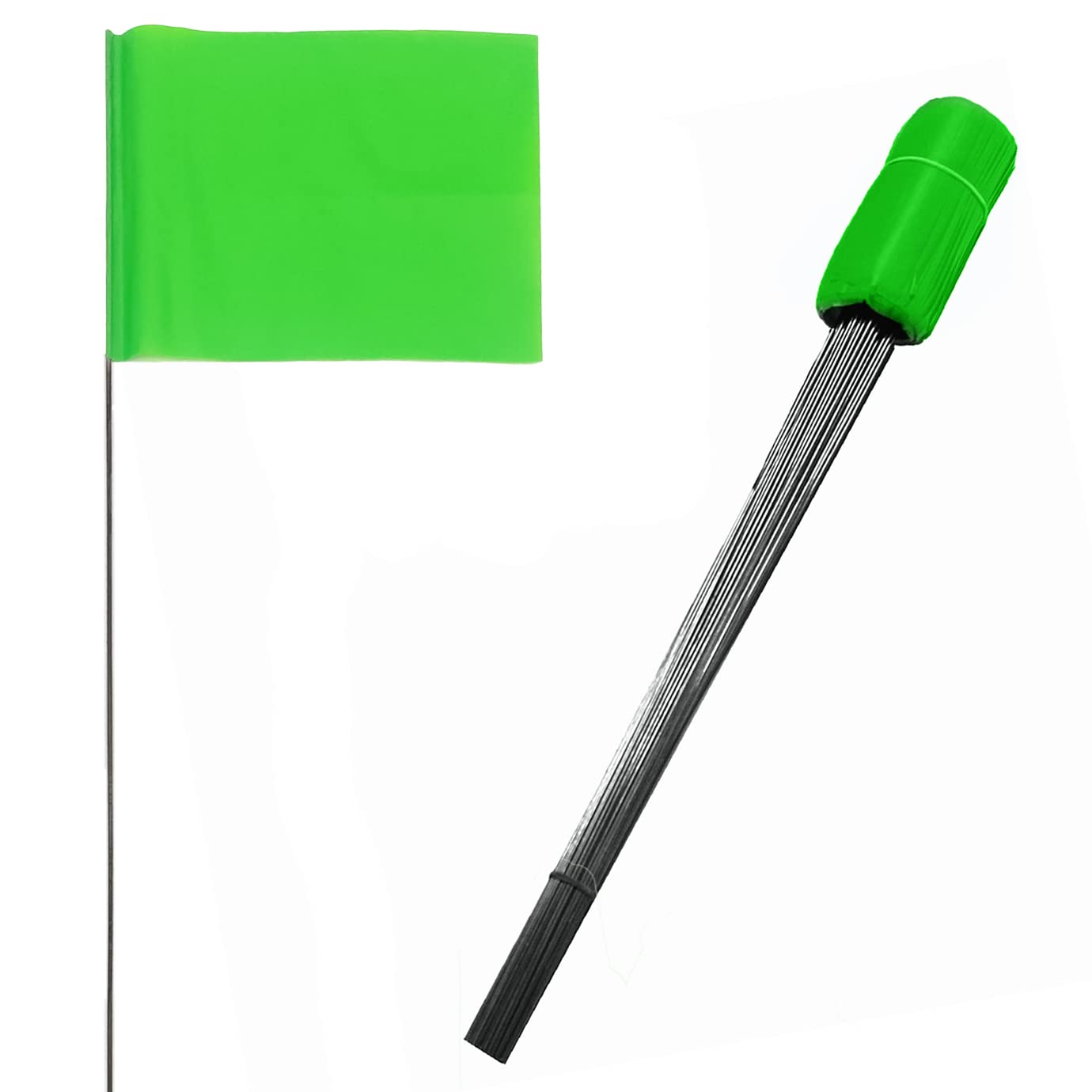 100 Pack Marking Flags 4-Inch by 5-Inch Stake Flags with 16-Inch Wire Staffs (Green)