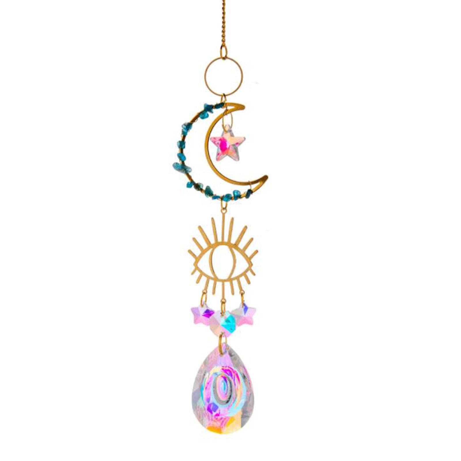 Crystal Moon Palm Drop Star Sun Catchers，Prisms Suncatchers for Windows for Hanging Glass Rainbow Suncatcher Glass Crystal Suncatcher Pendant Feng Shui Wedding Home Window Ornament (blue cyrstal eye)