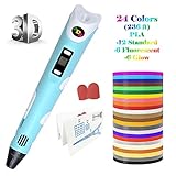 3D Printing Pen, Low Temperature with LED Display for Kids and Adults, Doodler Model Making, Art Crafts Tool, Compatible with PLA and ABS + Bonus 24 Color 236 Feet Filament Refills (Blue)