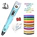 3D Printing Pen, Low Temperature with LED Display for Kids and Adults, Doodler Model Making, Art Crafts Tool, Compatible with PLA and ABS + Bonus 24 Color 236 Feet Filament Refills (Blue)