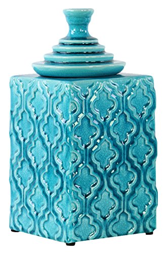 Urban trends ceramic square canister with embossed pattern and st…