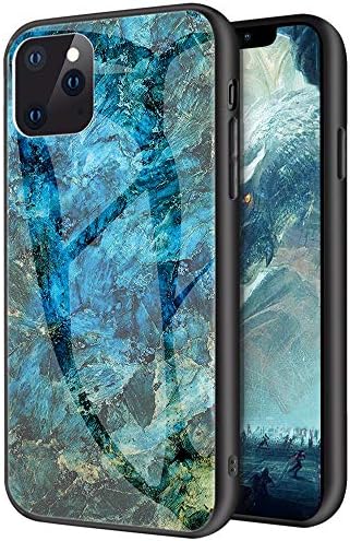 iPhone 11 Pro Max Case,Marble Texture Tempered Glass Smooth Scratch-Proof Protective Back Cover + TPU Soft Anti-Collision Bumper for iPhone 11Pro Max 6.5''(Green)