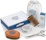 Monster&Son Premium 7-Item Beard Kit | Beard Oil, Beard Balm, Beard Brush, Beard Comb, Scissors, Canvas Travel Bag | Male Grooming Kit in Gift Box | Great Mens Birthday Gift | Father's Day
