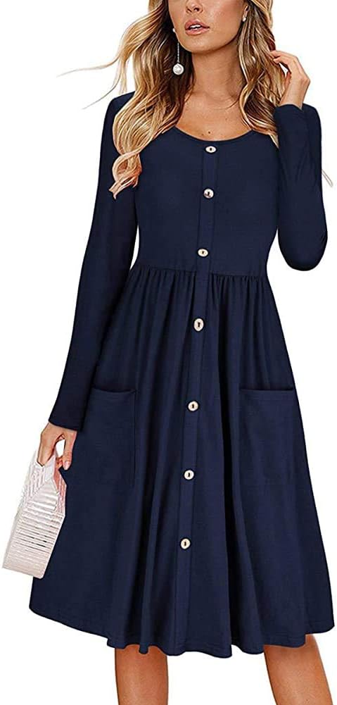 ECHOINE Women's Summer Dresses, Floral Boho Spaghetti Strap Button Down Swing Midi Beach Dress with Pockets