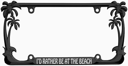 Amazon I D Rather Be At The Beach ヤシの木デザイン クロムメタル 自動車ナンバープレートフレーム カータグ ブラック シルバー ナンバーカバー ホルダー 車 バイク