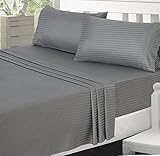 Utopia Bedding Microfiber Striped Bed Sheet Set with Deep Pockets Queen, Grey