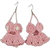 RWXXYHM Handmade Crochet Dangle Earrings, Pink or Black Swimsuit Design, Sequin Embellished, Fashion Jewelry