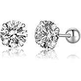 SLUYNZ Sterling Silver Round Simulated Diamond Stud Earrings for Women Teens Round CZ Stud Earrings Set Screw Back Small CZ Ear Stud