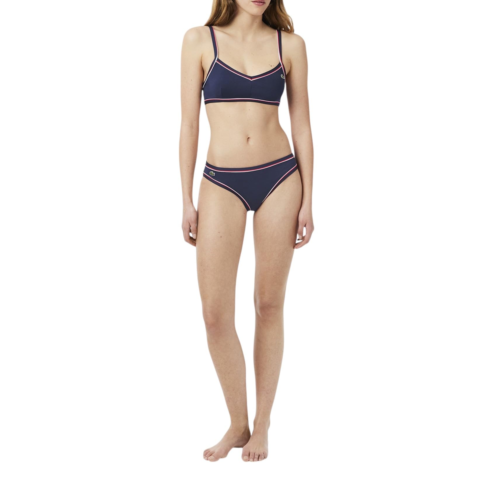 Photo 1 of Lacoste Women's Contrast Trim Swim Briefs, Navy Blue/Red/White, 6
