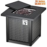 TACKLIFE Propane Fire Pit Table, 28 Inch 50,000 BTU, Outdoor Companion, Auto-Ignition Fire Table with Cover, CSA Certification, Strong Striped Steel Surface, as Table in Summer, Stove in Winter