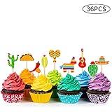 36 Pcs Fiesta Cupcake Topper Mexican Theme Cake Decoration for Mexican Themed Cactus Donkey Taco Pepper Sombrero Mustache Party Decorations