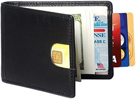 Leatherfocus RFID Blocking Bifold Slim Genuine Leather Thin Minimalist Front Pocket Wallets for Men Money Clip - Made From Full Grain Leather (Black)