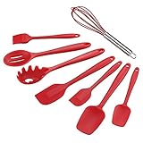Cooking Utensils,Xpatee 8 Piece Nonstick Silicone Kitchen Utensils Gadgets Set Includes Silicone Ladle,Spatula,Spoon,Brush and Whisk (Red)