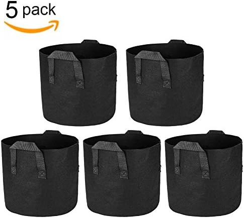 CoolGrows Smart Grow Bags 5-Pack 3 Gallons Aeration Fabric Pots Nonwoven Plant with Handles Heavy Duty & Extremely Durable for Potato Plant Container ( Black)