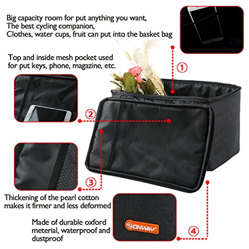 Onway Front handlebar bike basket folding bicycle Lift-Off Basket with Carrier tote Basket liner Bag, brown/black - Thumbnail 2