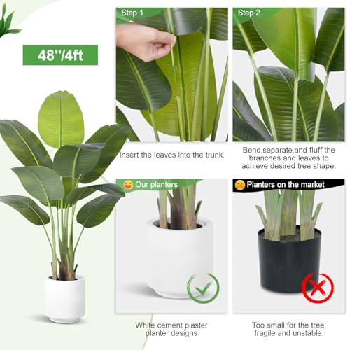 ZEEOZE Artificial Plant Bird of Paradise 120 cm Decorative Artificial Plants with 9 Banana Leaves, Large Indoor Artificial Plant with White Pot for Home Decoration Living Room Home Room Decor