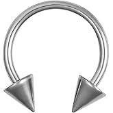 Forbidden Body Jewelry 16g 10 mm (3/8") Solid Grade 23 Titanium Double Spike Horseshoe Body Piercing Ring, 4 mm Cones