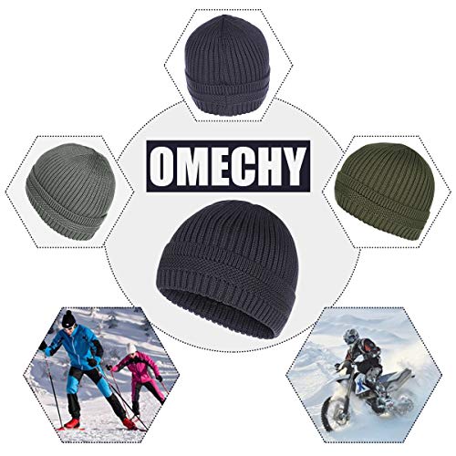 OMECHY Winter Warm Knit Beanie Hats Cuff Plain Toboggan Skull Ski Cap Grey
